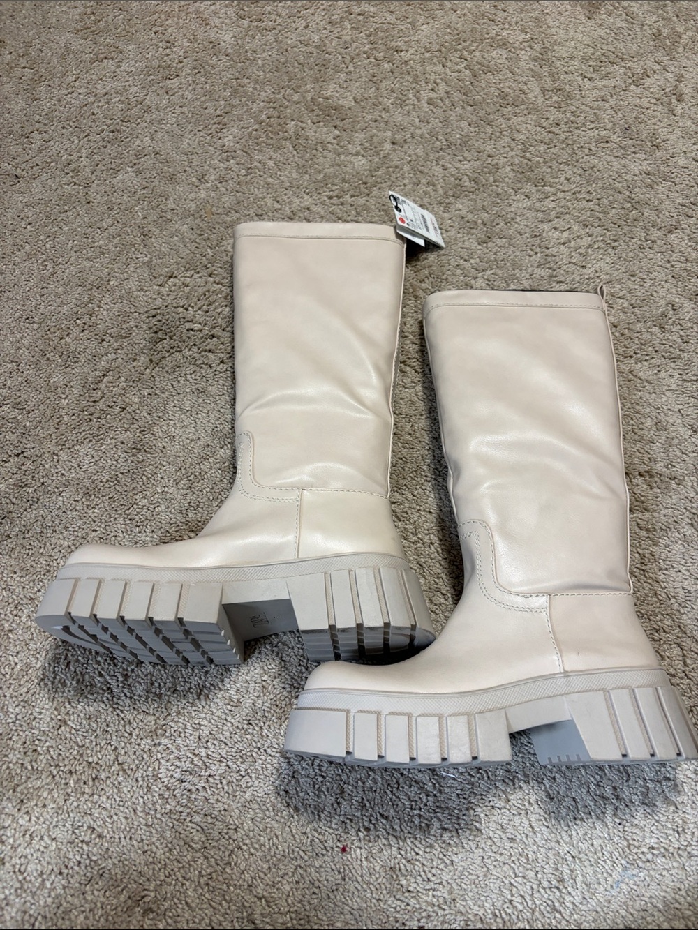 Zara Ecru Platform Boots Knee High 6.5